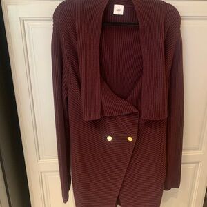 CAbi Burgandy Ribbed Cardigan with Gold Accents size L